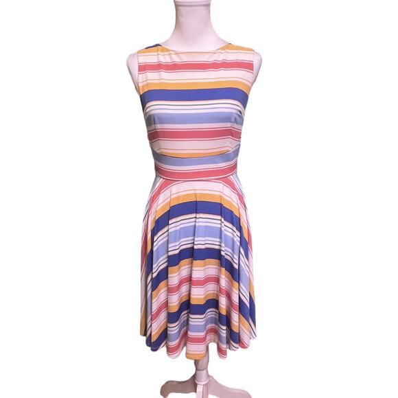 Donna Morgan Striped Fit Flare Dress Size 10 Colorful Sleeveless Summer Party - Picture 2 of 8